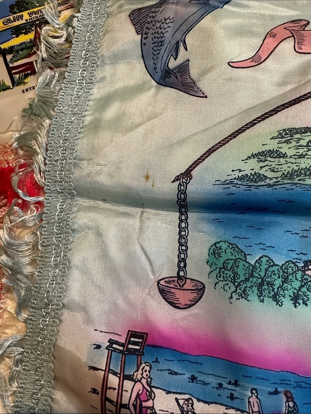 Vintage Scenic Souvenir Silk Scarves - Pink, Cream & Black Prints.